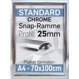 Snap ramme m 25 mm Alu profil - Krom - Poster: 70 x 100 cm